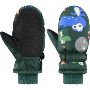 imageAmerican Trends Toddler Winter Mittens Waterproof Boy Ski Gloves Warm Fleece Snow Mitten for Baby Boy Girl Cold WeatherDark Green