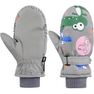 imageAmerican Trends Toddler Winter Mittens Waterproof Boy Ski Gloves Warm Fleece Snow Mitten for Baby Boy Girl Cold WeatherGrey