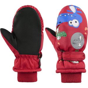 imageAmerican Trends Toddler Winter Mittens Waterproof Boy Ski Gloves Warm Fleece Snow Mitten for Baby Boy Girl Cold WeatherRed