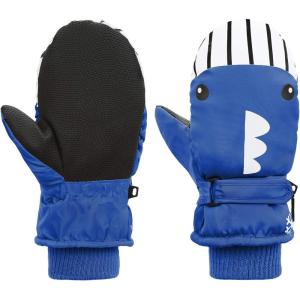 imageAmerican Trends Toddler Winter Mittens Waterproof Boy Ski Gloves Warm Fleece Snow Mitten for Baby Boy Girl Cold WeatherWhale Blue