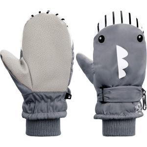 imageAmerican Trends Toddler Winter Mittens Waterproof Boy Ski Gloves Warm Fleece Snow Mitten for Baby Boy Girl Cold WeatherWhale Grey