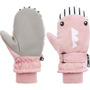 imageAmerican Trends Toddler Winter Mittens Waterproof Boy Ski Gloves Warm Fleece Snow Mitten for Baby Boy Girl Cold WeatherWhale Pink