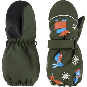 imageAmerican Trends Toddler Winter Mittens Waterproof Boy Ski Gloves Warm Fleece Snow Mitten for Baby Boy Girl Cold WeatherZ Long Cuff Green