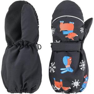 imageAmerican Trends Toddler Winter Mittens Waterproof Boy Ski Gloves Warm Fleece Snow Mitten for Baby Boy Girl Cold WeatherZ Long Cuff Grey