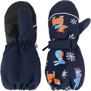 imageAmerican Trends Toddler Winter Mittens Waterproof Boy Ski Gloves Warm Fleece Snow Mitten for Baby Boy Girl Cold WeatherZ Long Cuff Navy