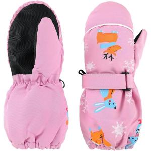 imageAmerican Trends Toddler Winter Mittens Waterproof Boy Ski Gloves Warm Fleece Snow Mitten for Baby Boy Girl Cold WeatherZ Long Cuff Pink
