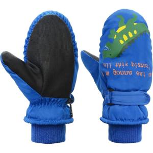 imageAmerican Trends Toddler Mittens Winter Snow Glove Waterproof Mitten Warm Fleece Kid Ski Gloves for Boys GirlsBlue Dinosaur