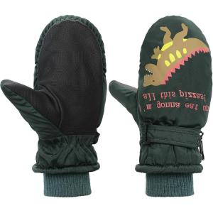 imageAmerican Trends Toddler Mittens Winter Snow Glove Waterproof Mitten Warm Fleece Kid Ski Gloves for Boys GirlsGreen Dinosaur