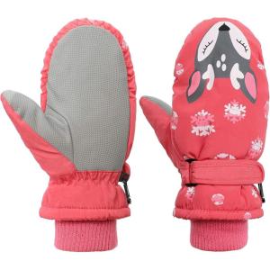 imageAmerican Trends Toddler Mittens Winter Snow Glove Waterproof Mitten Warm Fleece Kid Ski Gloves for Boys GirlsPink Fox