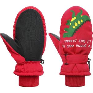 imageAmerican Trends Toddler Mittens Winter Snow Glove Waterproof Mitten Warm Fleece Kid Ski Gloves for Boys GirlsRed Dinosaur