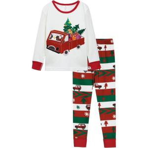 imageThermal Underwear for Kids Toddler Winter Base Layer Long Johns Sets for Girls BoysWhite Christmas Car