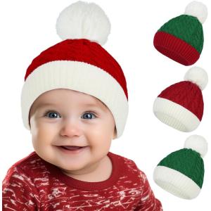 imageAmerican Trends Christmas Santa Hat for Children Xmas Kids Knit Hat Soft Warm Baby Beanie for Baby Toddler Infant3 Pack1