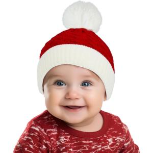 imageAmerican Trends Christmas Santa Hat for Children Xmas Kids Knit Hat Soft Warm Baby Beanie for Baby Toddler InfantRed