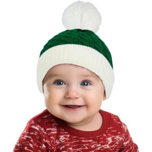 imageAmerican Trends Christmas Santa Hat for Children Xmas Kids Knit Hat Soft Warm Baby Beanie for Baby Toddler InfantWhitegreen