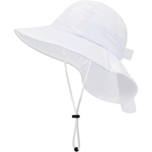 imageBaby Sun Hat Infant Toddler Kids Summer UPF 50 Protection Caps for Girls Boys Wide Brim Baby Beach Hats with Neck FlapWhite