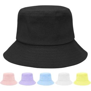 imageKids Bucket Hats Summer Sun Protection Beach Cap Cotton Unisex Kids Sun Hat Outdoor Visor Cap for Boys GirlsBlack