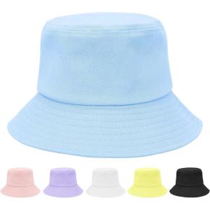 imageKids Bucket Hats Summer Sun Protection Beach Cap Cotton Unisex Kids Sun Hat Outdoor Visor Cap for Boys GirlsBlue