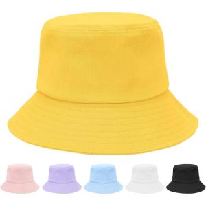 imageKids Bucket Hats Summer Sun Protection Beach Cap Cotton Unisex Kids Sun Hat Outdoor Visor Cap for Boys GirlsBright Yellow