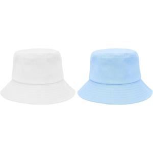 imageKids Bucket Hats Summer Sun Protection Beach Cap Cotton Unisex Kids Sun Hat Outdoor Visor Cap for Boys GirlsWhiteblue