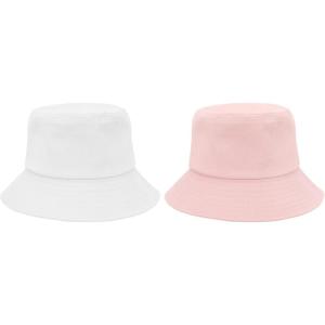 imageKids Bucket Hats Summer Sun Protection Beach Cap Cotton Unisex Kids Sun Hat Outdoor Visor Cap for Boys GirlsWhitepink
