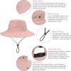 imageKids Sun Hat with Ponytail Hole UV Protection Wide Brim Summer Beach Bucket Cap Fishing Hat for GirlsMixed Pink