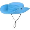 imageKids Sun Hat with Ponytail Hole UV Protection Wide Brim Summer Beach Bucket Cap Fishing Hat for GirlsPure Blue