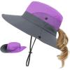 imageKids Sun Hat with Ponytail Hole UV Protection Wide Brim Summer Beach Bucket Cap Fishing Hat for GirlsMixed Purple