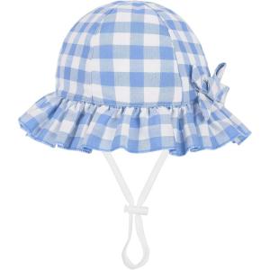imageBaby Sun Hat Toddler Baby Girl Hats UPF 50 Summer Kids Beach Wide Brim Bucket CapsBlue Grid
