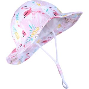 imageBaby Sun Hat Toddler Baby Girl Hats UPF 50 Summer Kids Beach Wide Brim Bucket CapsPink Flamingo