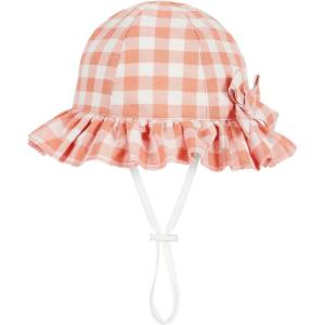 imageBaby Sun Hat Toddler Baby Girl Hats UPF 50 Summer Kids Beach Wide Brim Bucket CapsPink Grid