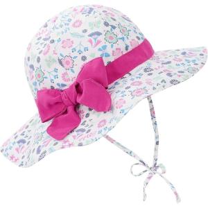imageBaby Sun Hat Toddler Baby Girl Hats UPF 50 Summer Kids Beach Wide Brim Bucket CapsRose Red Bow