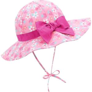imageBaby Sun Hat Toddler Baby Girl Hats UPF 50 Summer Kids Beach Wide Brim Bucket CapsStrawberry Flowers