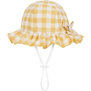 imageBaby Sun Hat Toddler Baby Girl Hats UPF 50 Summer Kids Beach Wide Brim Bucket CapsYellow Grid