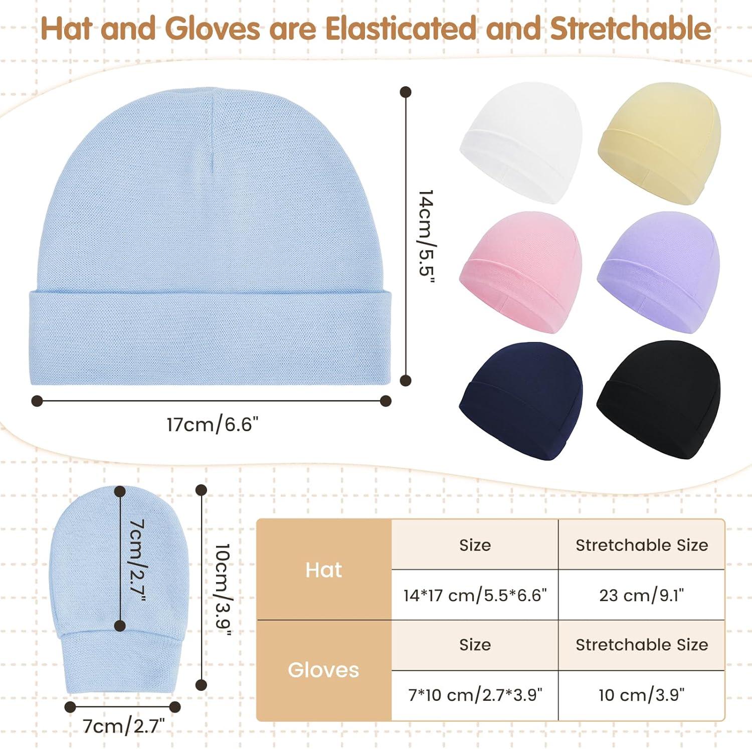 imageAmerican Trends Baby Beanies for Boys Girls Newborn Infant Hat with Mittens Cute Cotton Hospital Hats for 06 Months4 Pack White  Gray  Light Blue  Lake Blue