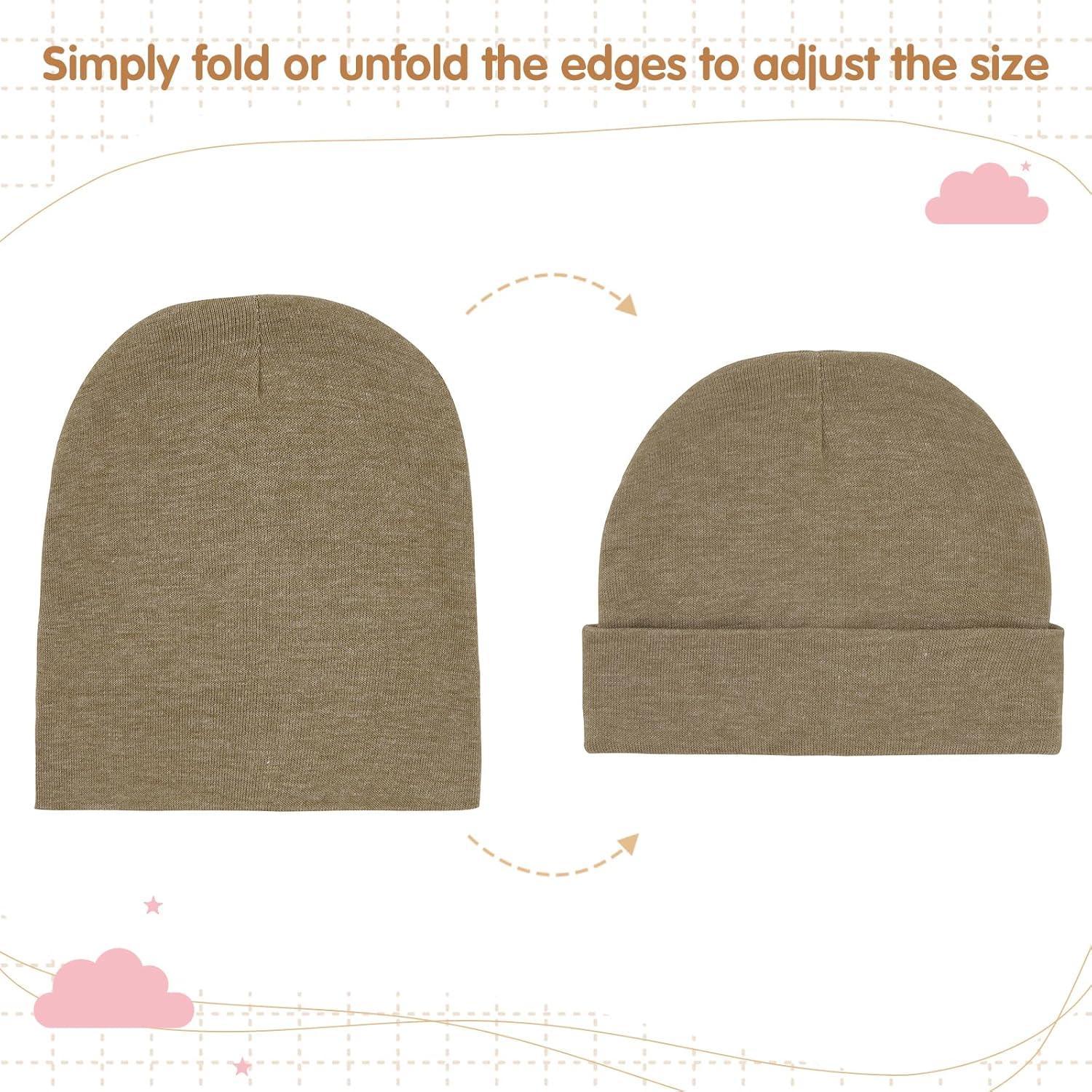 imageAmerican Trends Baby Beanies for Boys Girls Newborn Infant Hat with Mittens Cute Cotton Hospital Hats for 06 Months4 Pack White  Gray  Light Blue  Lake Blue