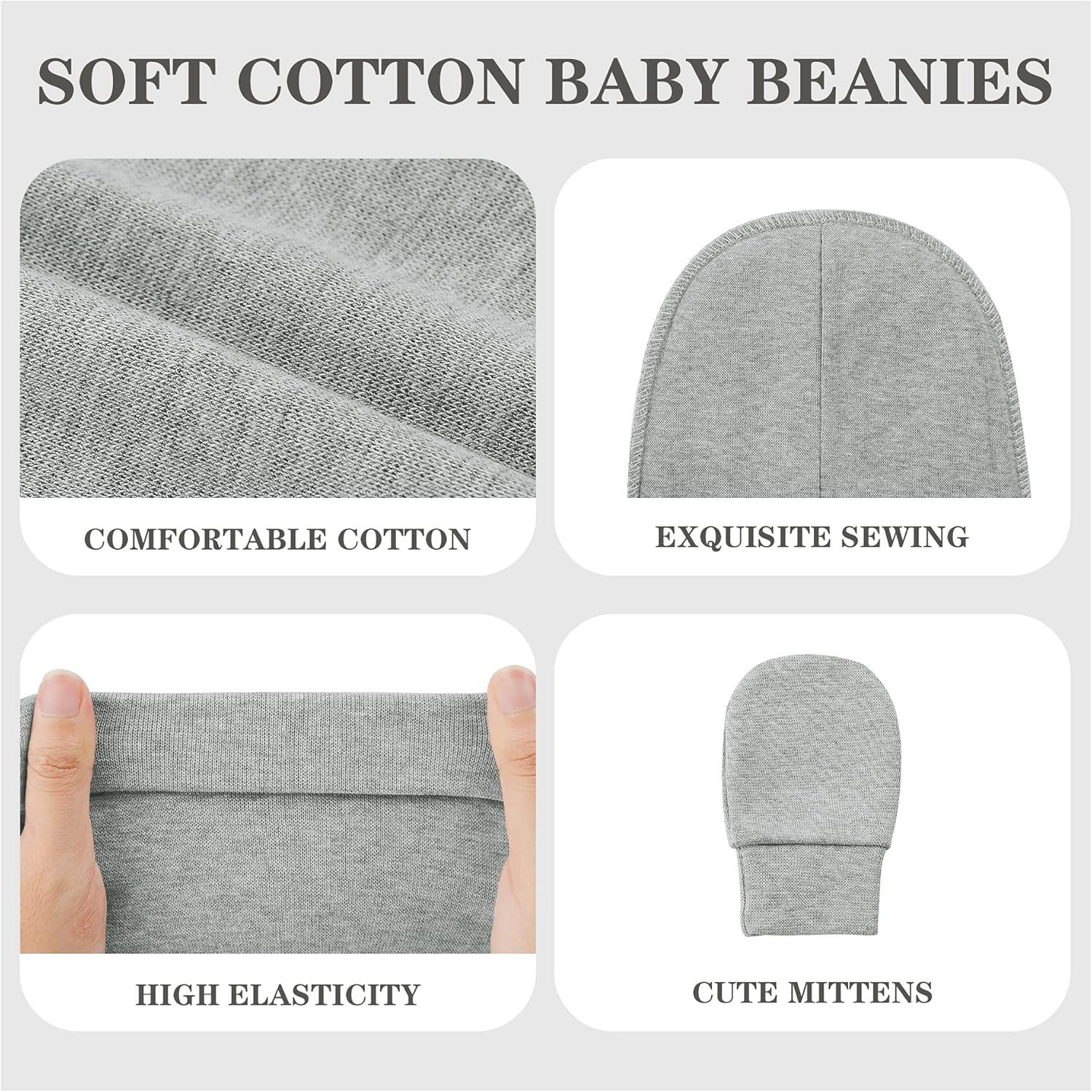 imageAmerican Trends Baby Beanies for Boys Girls Newborn Infant Hat with Mittens Cute Cotton Hospital Hats for 06 MonthsA 3 Pack Black  Gray  Dark Gray