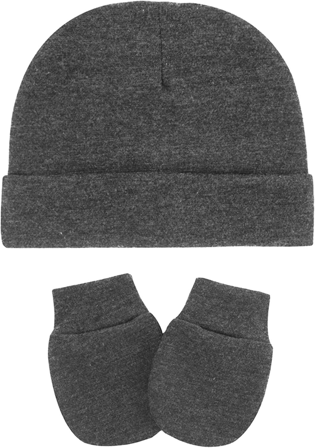 imageAmerican Trends Baby Beanies for Boys Girls Newborn Infant Hat with Mittens Cute Cotton Hospital Hats for 06 MonthsA 4 Pack Black  White  Gray  Dark Gray