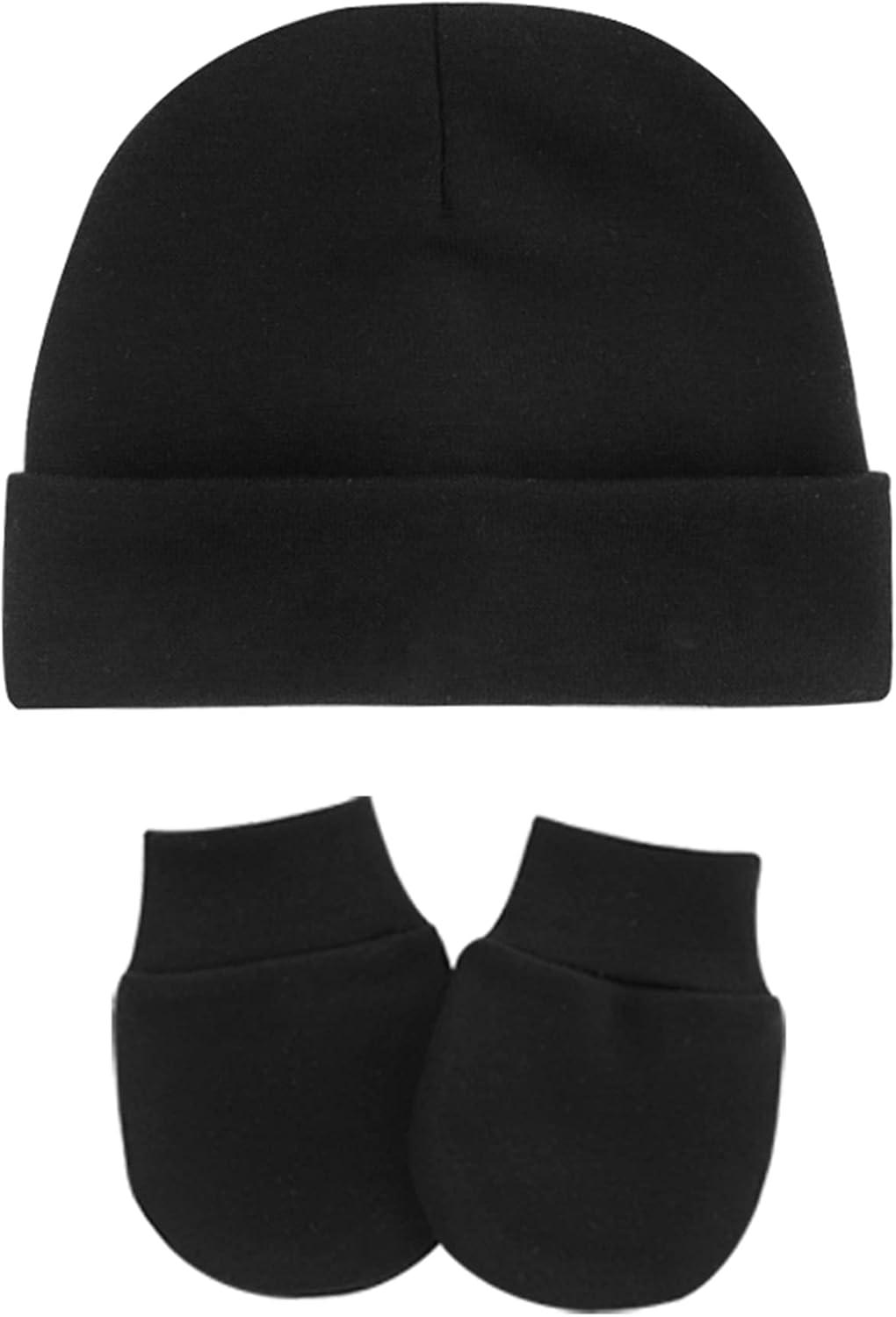 imageAmerican Trends Baby Beanies for Boys Girls Newborn Infant Hat with Mittens Cute Cotton Hospital Hats for 06 MonthsA 4 Pack Black  White  Gray  Dark Gray