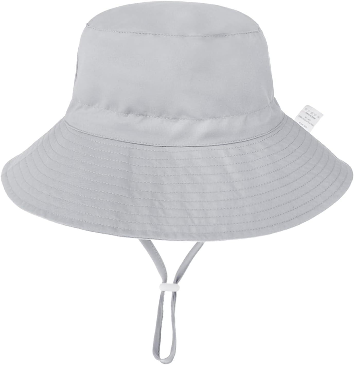 imageBaby Sun Hat Adjustable Cap Toddler Beach Summer Hats UPF 50 for Baby Girl BoyWhitegray