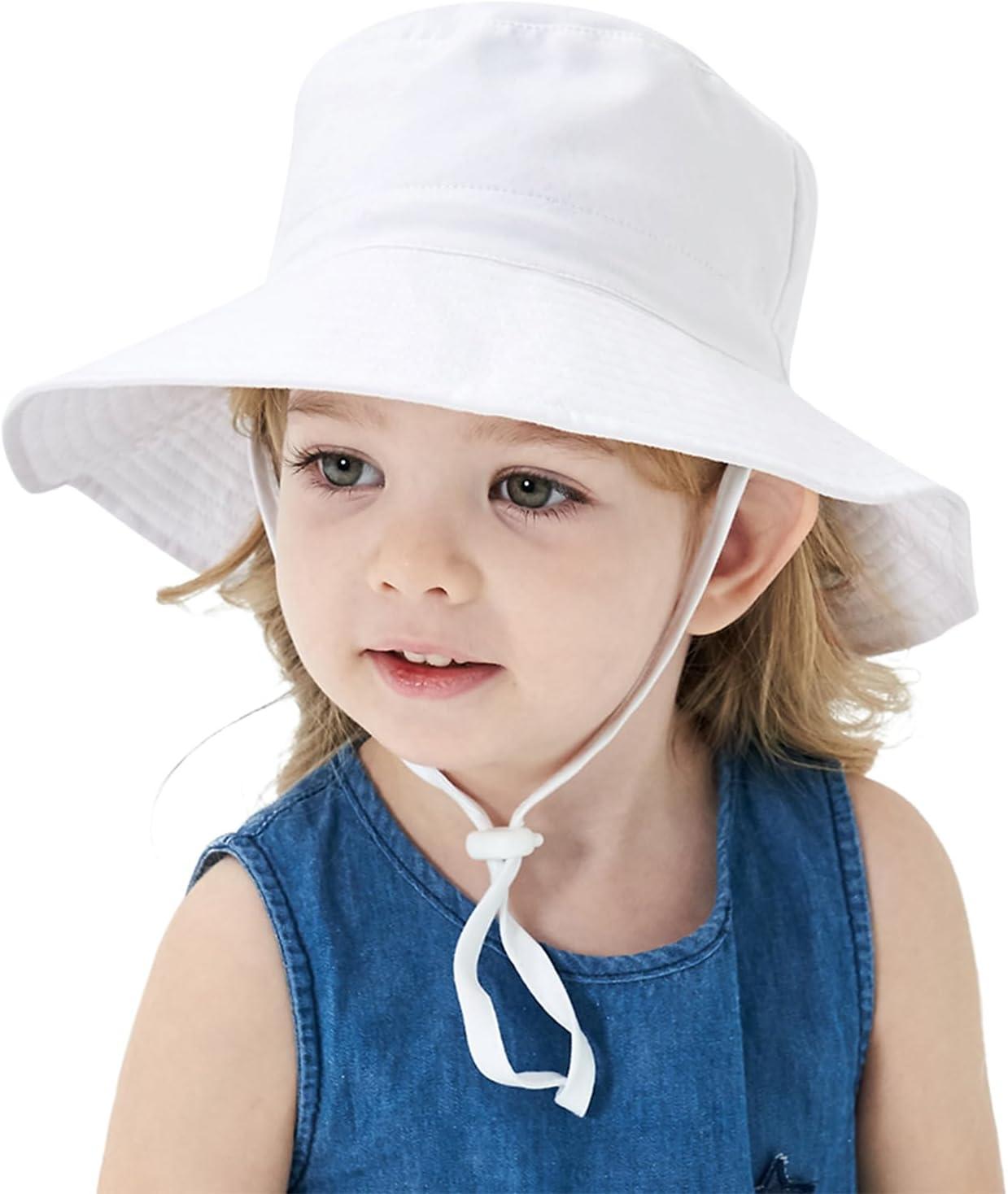 imageBaby Sun Hat Adjustable Cap Toddler Beach Summer Hats UPF 50 for Baby Girl BoyWhitepink