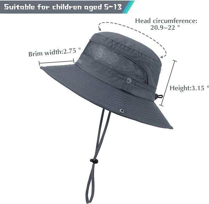 imageKids Sun hat for Girls Boys Outdoor Breathable Sun Protection UPF 50 Cap Wide Brim Summer Beach Bucket hat2 Pack Deep Khaki  Dark Grey