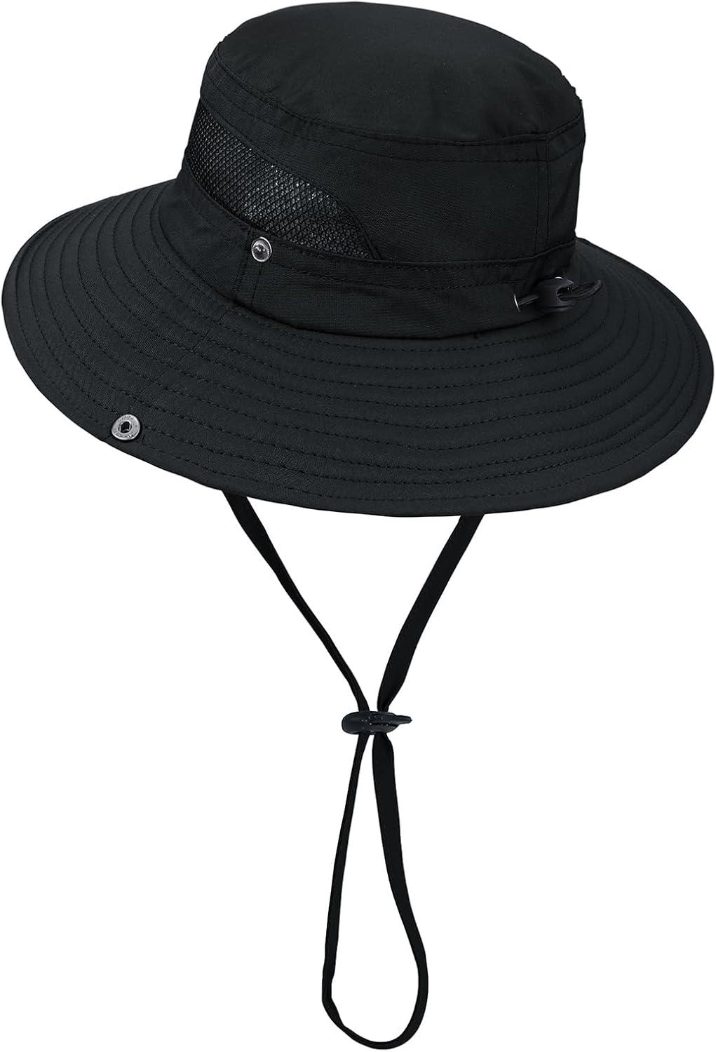 imageKids Sun hat for Girls Boys Outdoor Breathable Sun Protection UPF 50 Cap Wide Brim Summer Beach Bucket hatBlack