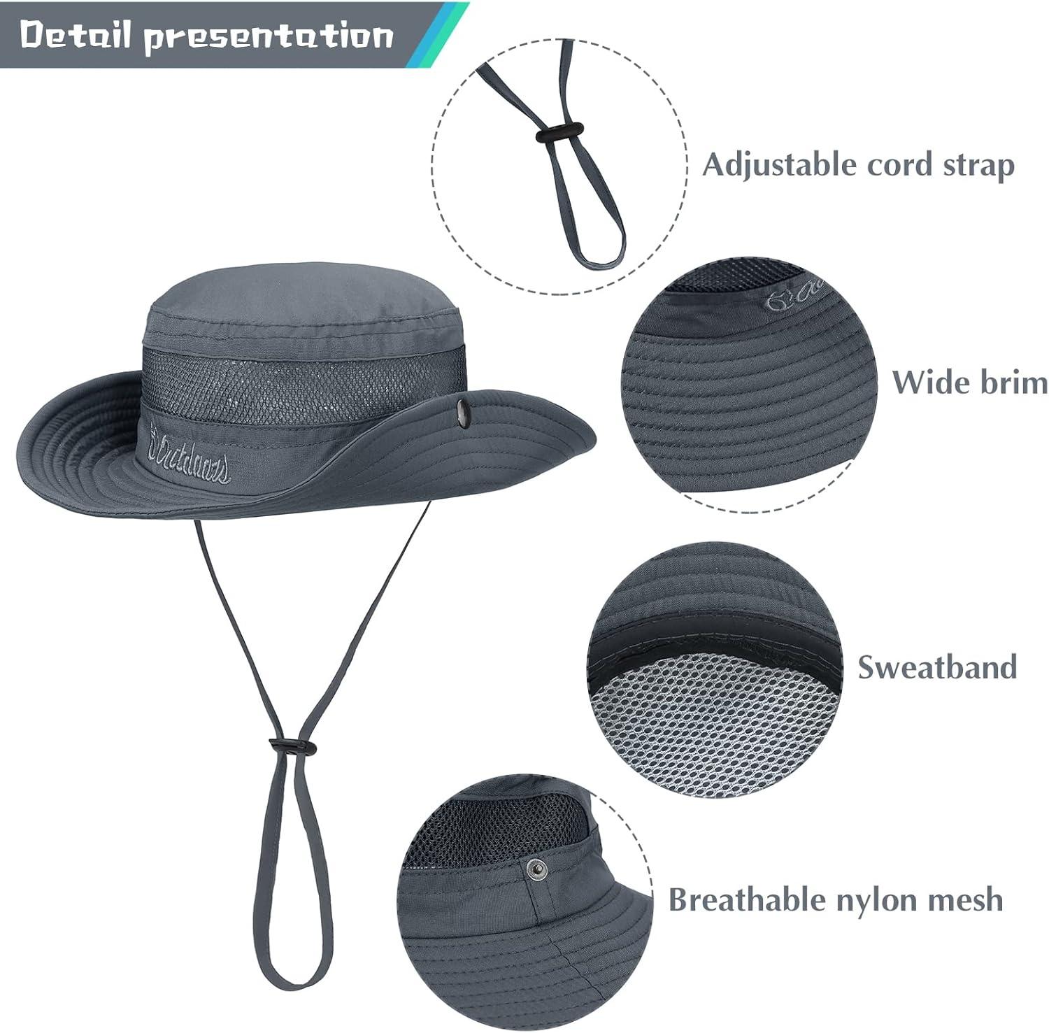imageKids Sun hat for Girls Boys Outdoor Breathable Sun Protection UPF 50 Cap Wide Brim Summer Beach Bucket hatDeep Khaki