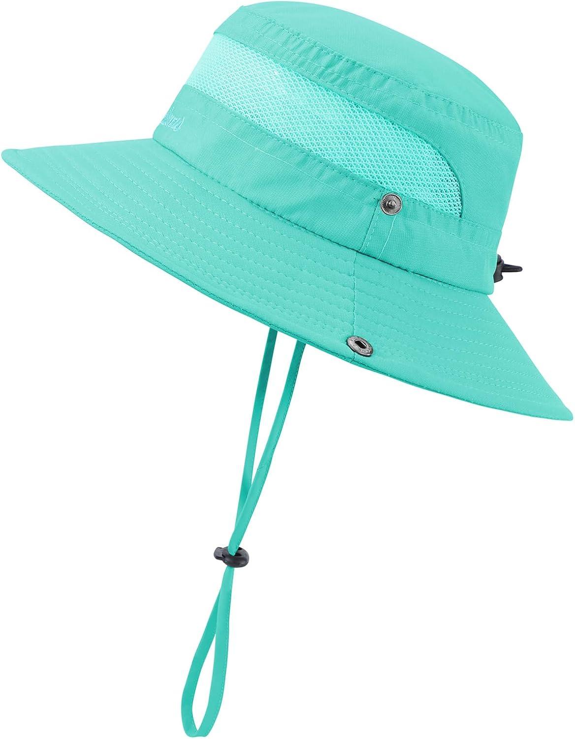 imageKids Sun hat for Girls Boys Outdoor Breathable Sun Protection UPF 50 Cap Wide Brim Summer Beach Bucket hatLake Blue