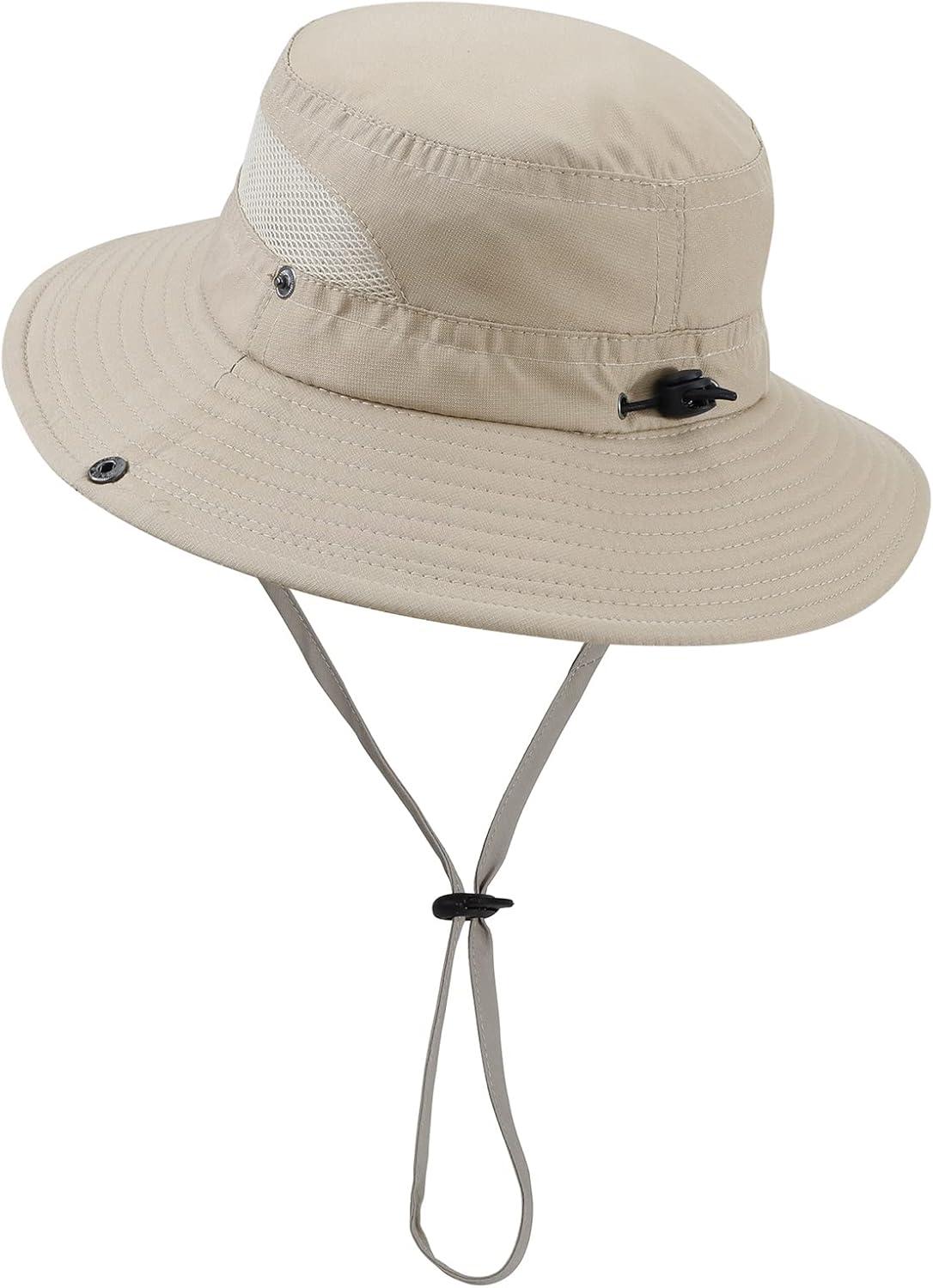 imageKids Sun hat for Girls Boys Outdoor Breathable Sun Protection UPF 50 Cap Wide Brim Summer Beach Bucket hatLight Beige