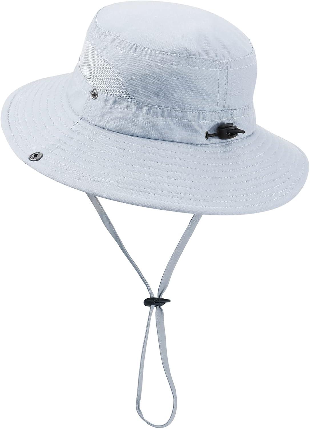 imageKids Sun hat for Girls Boys Outdoor Breathable Sun Protection UPF 50 Cap Wide Brim Summer Beach Bucket hatLight Grey