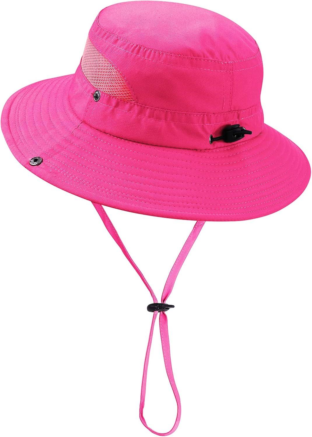 imageKids Sun hat for Girls Boys Outdoor Breathable Sun Protection UPF 50 Cap Wide Brim Summer Beach Bucket hatRose Red