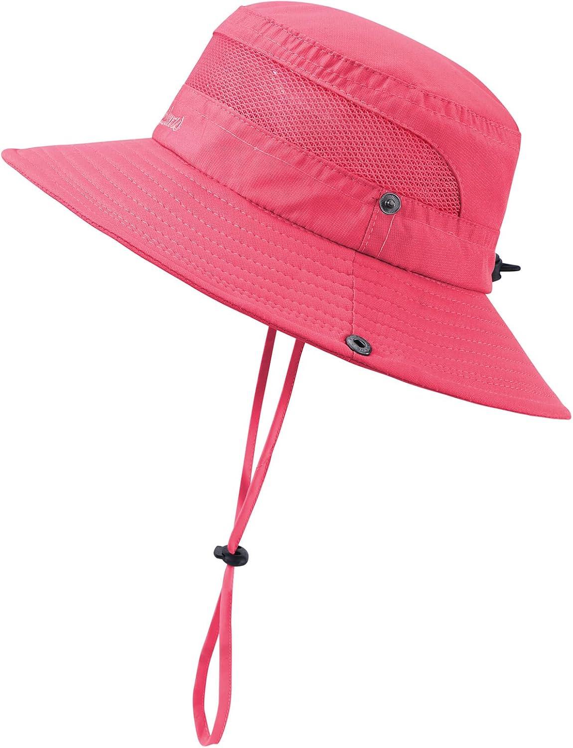 imageKids Sun hat for Girls Boys Outdoor Breathable Sun Protection UPF 50 Cap Wide Brim Summer Beach Bucket hatWatermelon Red