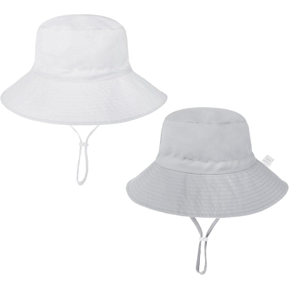 imageBaby Sun Hat Adjustable Cap Toddler Beach Summer Hats UPF 50 for Baby Girl BoyWhitegray