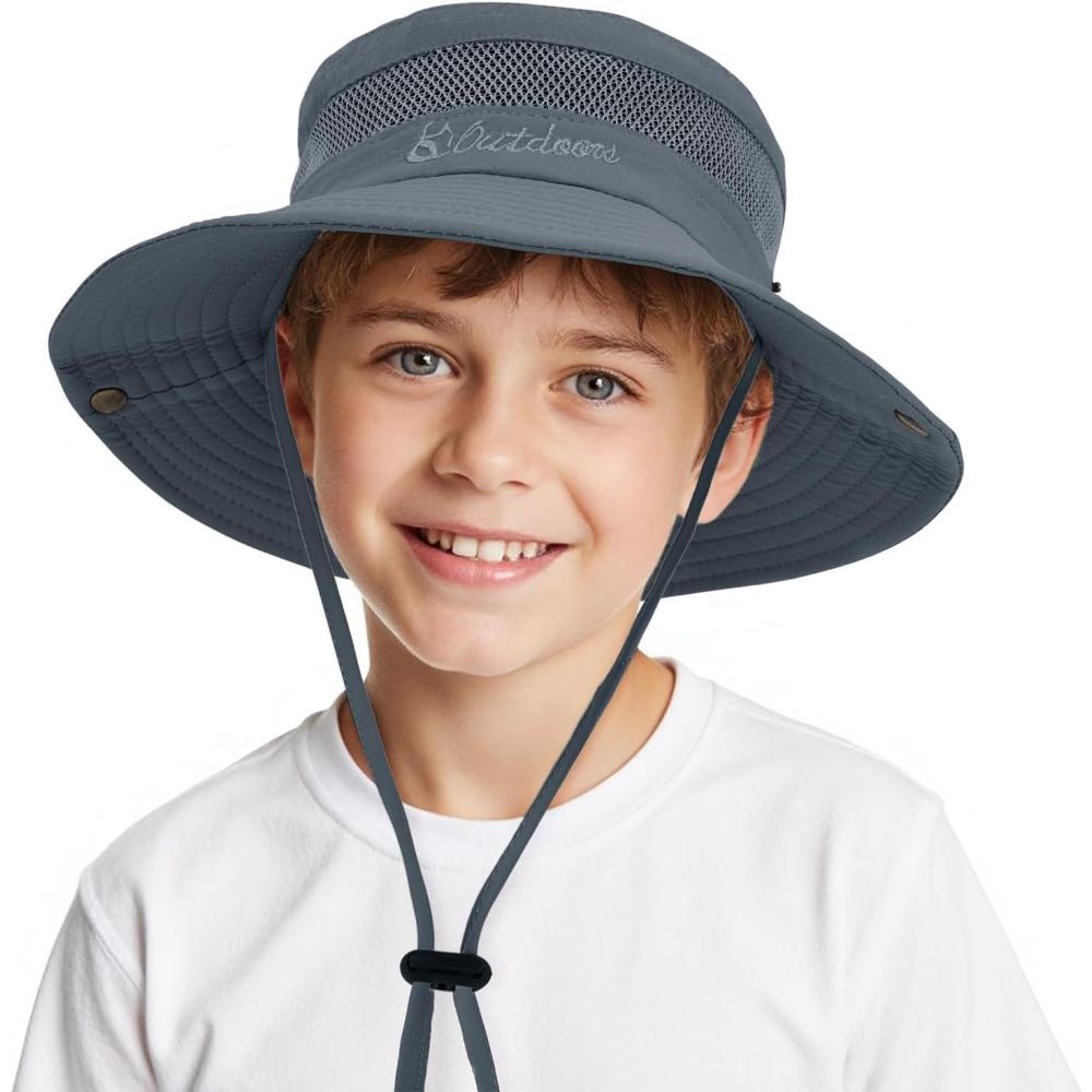 imageKids Sun hat for Girls Boys Outdoor Breathable Sun Protection UPF 50 Cap Wide Brim Summer Beach Bucket hatDark Grey